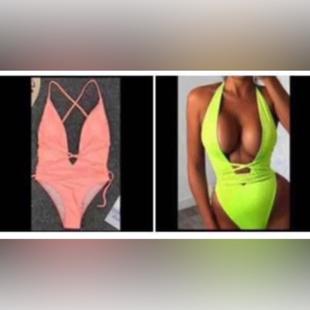 Neon plunging cut out tie wrap monokini